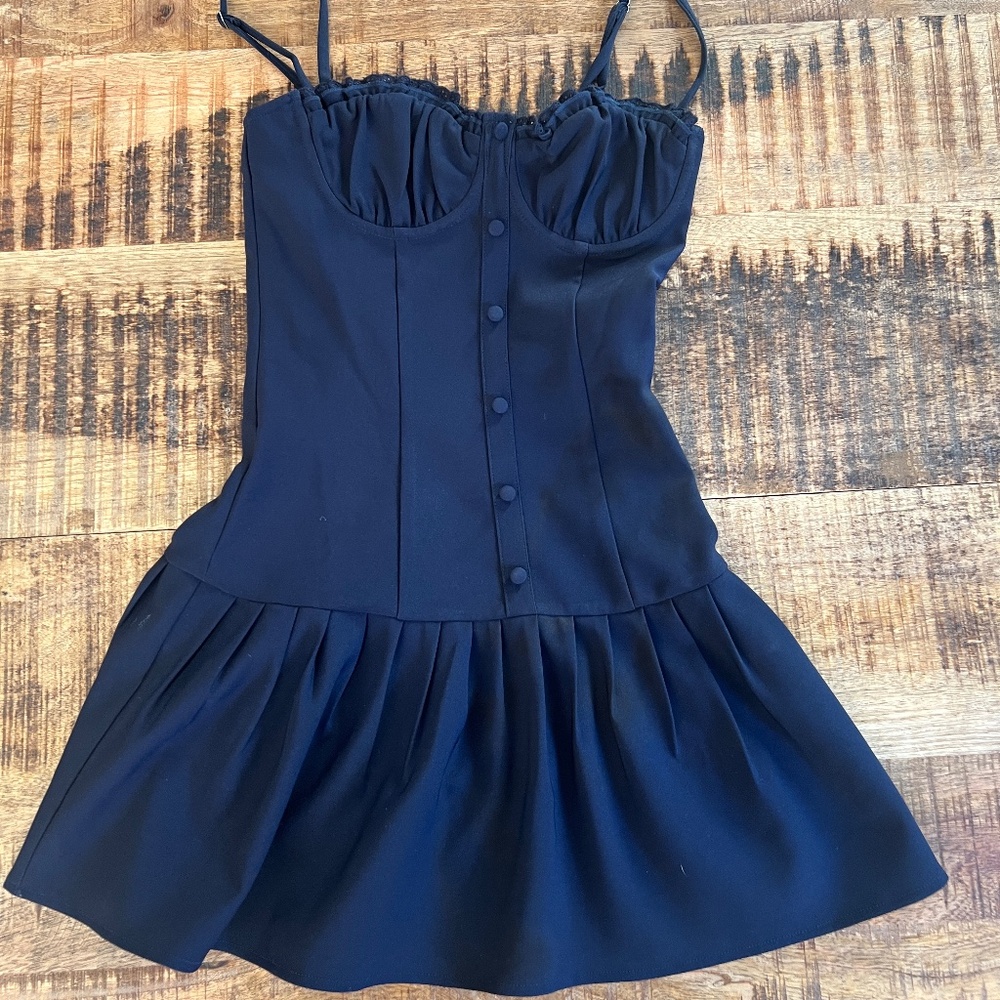 EDIKTED Dropped Waist Minidress  - Navy Blue - Size XS